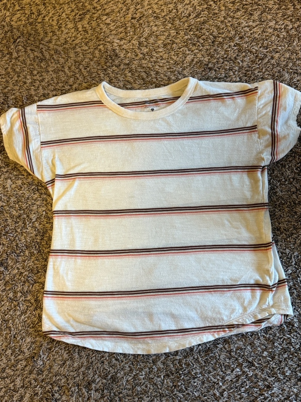 Madewell Short Sleeve Tee in Cream with Rust & Black Stripes